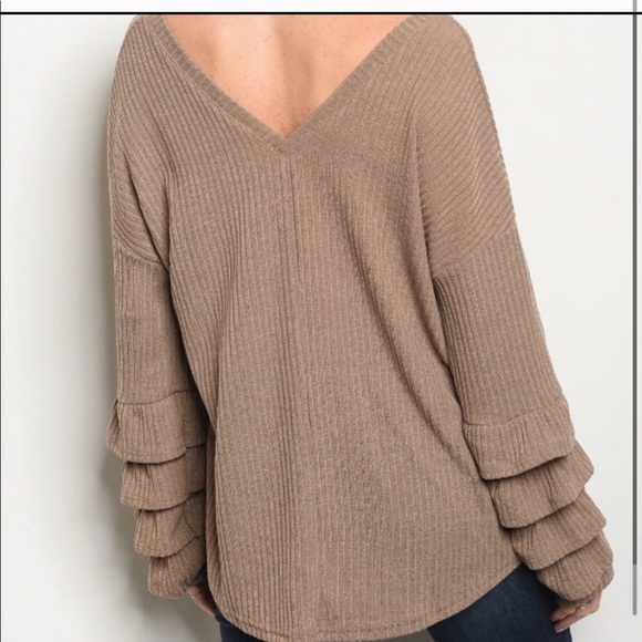 LAST 1!!!! Tan ruffle long sleeve sweater top - Picture 2 of 2